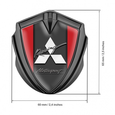 Mitsubishi Metal 3D Domed Emblem Graphite Red Base White Logo Design