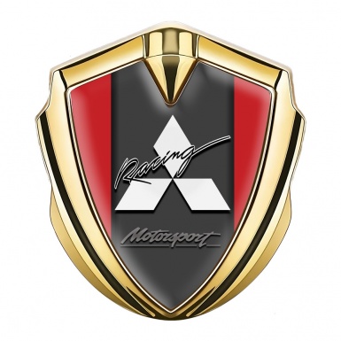 Mitsubishi Metal 3D Domed Emblem Gold Red Base White Logo Design