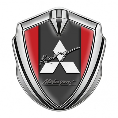 Mitsubishi Metal 3D Domed Emblem Silver Red Base White Logo Design