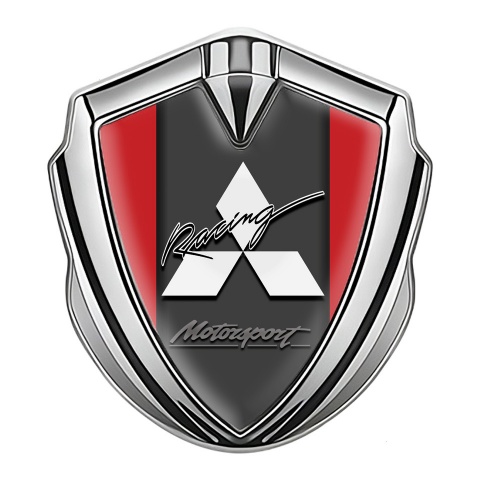 Mitsubishi Metal 3D Domed Emblem Silver Red Base White Logo Design