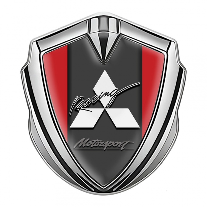Mitsubishi Metal 3D Domed Emblem Silver Red Base White Logo Design