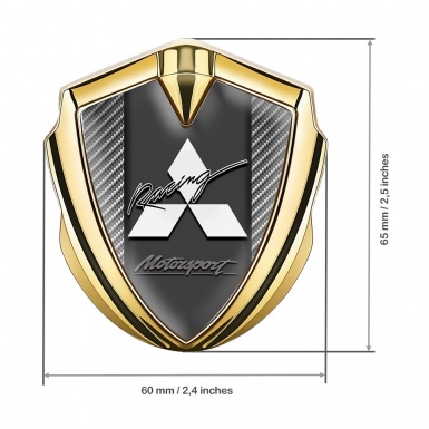 Mitsubishi Emblem Badge Self Adhesive Gold Light Carbon Racing Logo