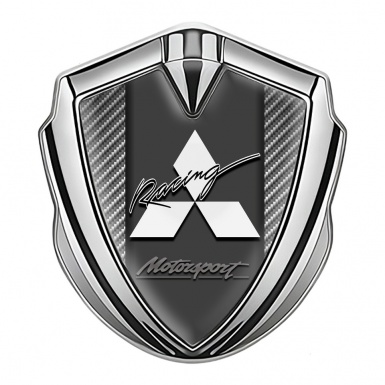 Mitsubishi Emblem Badge Self Adhesive Silver Light Carbon Racing Logo