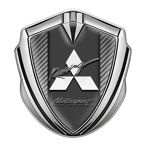 Mitsubishi Emblem Badge Self Adhesive Silver Light Carbon Racing Logo