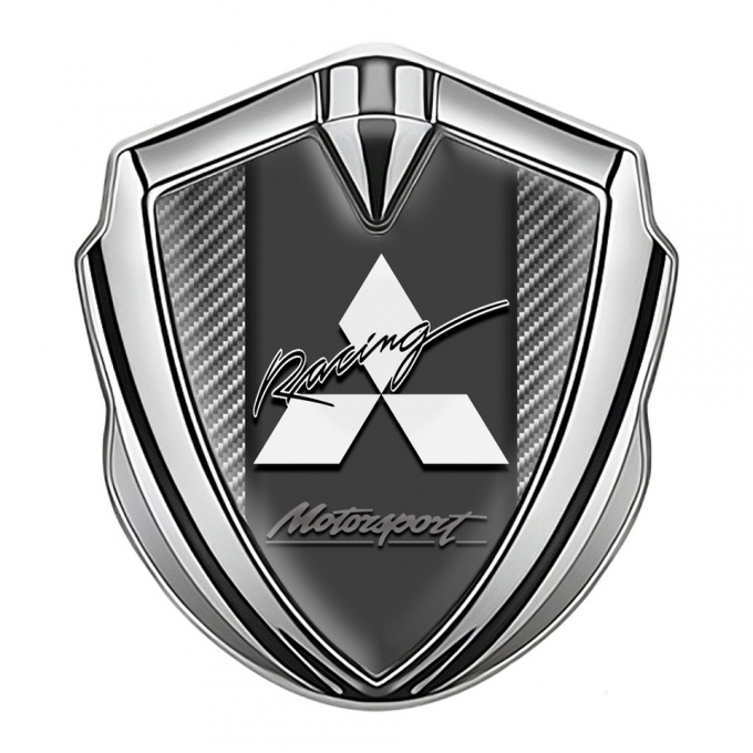 Mitsubishi Emblem Badge Self Adhesive Silver Light Carbon Racing Logo
