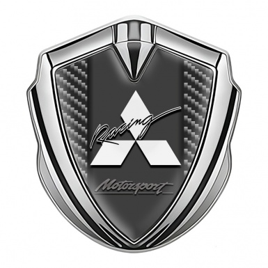 Mitsubishi Emblem Self Adhesive Silver Dark Carbon Racing Sport Design