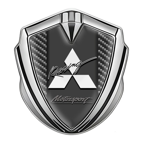Mitsubishi Emblem Self Adhesive Silver Dark Carbon Racing Sport Design
