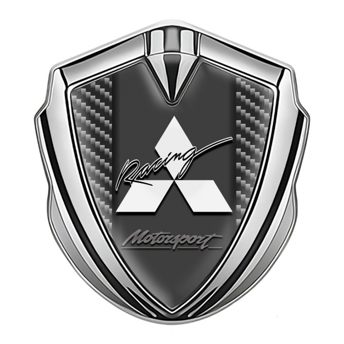 Mitsubishi Emblem Self Adhesive Silver Dark Carbon Racing Sport Design