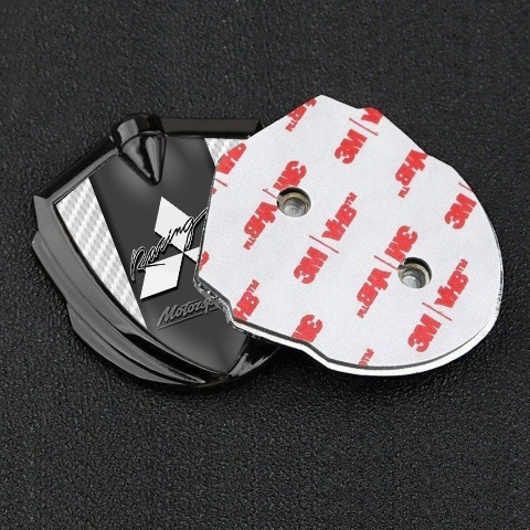 Mitsubishi Trunk Emblem Badge Graphite White Carbon Motorsport Racing