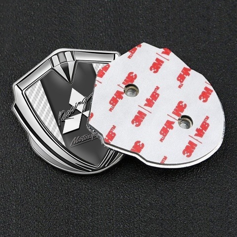 Mitsubishi Trunk Emblem Badge Silver White Carbon Motorsport Racing
