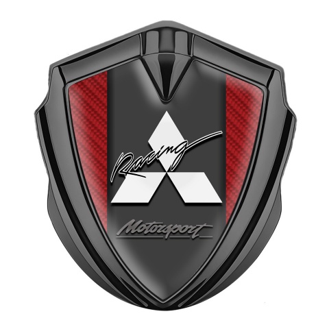 Mitsubishi Emblem Car Badge Graphite Red Carbon White Racing Edition