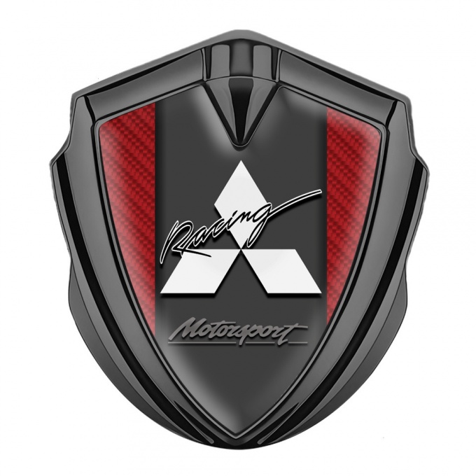 Mitsubishi Emblem Car Badge Graphite Red Carbon White Racing Edition