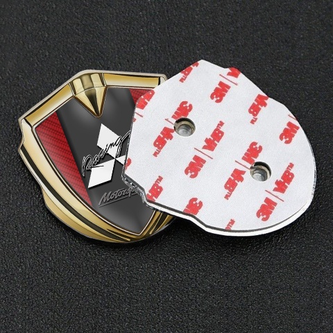 Mitsubishi Emblem Car Badge Gold Red Carbon White Racing Edition