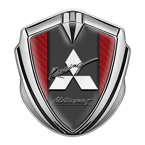 Mitsubishi Emblem Car Badge Silver Red Carbon White Racing Edition