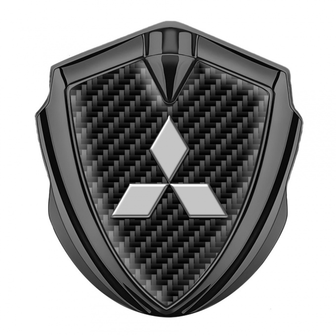 Mitsubishi Emblem Badge Self Adhesive Graphite Black Carbon Grey Logo