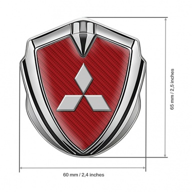 Mitsubishi Metal 3D Domed Emblem Silver Red Carbon Grey Logo Design