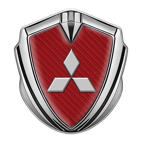 Mitsubishi Metal 3D Domed Emblem Silver Red Carbon Grey Logo Design