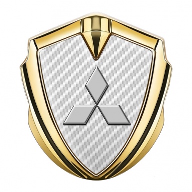 Mitsubishi Emblem Fender Badge Gold White Carbon Classic Design