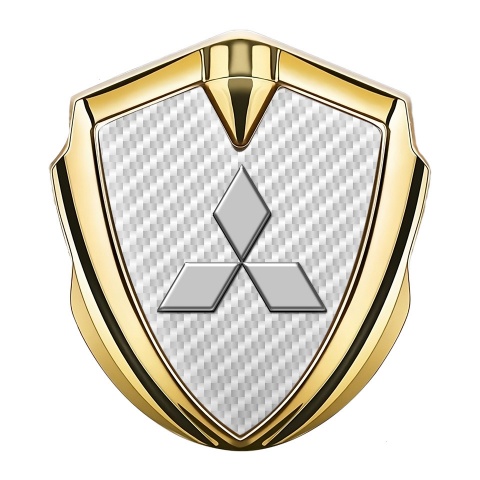 Mitsubishi Emblem Fender Badge Gold White Carbon Classic Design