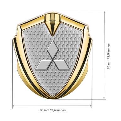 Mitsubishi Fender Emblem Badge Gold Grey Honeycomb Clean Logo