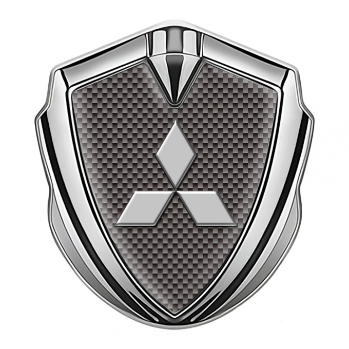 Mitsubishi Emblem Trunk Badge Silver Grey Carbon Classic Edition