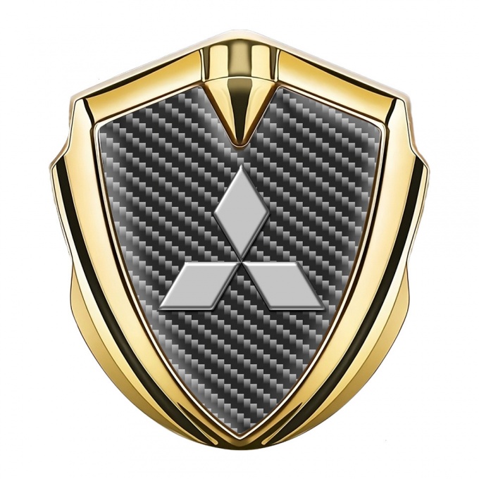 Mitsubishi Emblem Self Adhesive Gold Dark Carbon Grey Classic Design