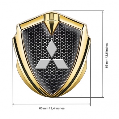 Mitsubishi Trunk Emblem Badge Gold Steel Mesh Big Classic Logo