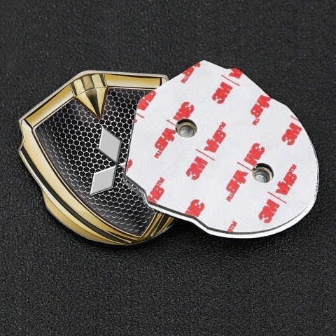 Mitsubishi Trunk Emblem Badge Gold Steel Mesh Big Classic Logo