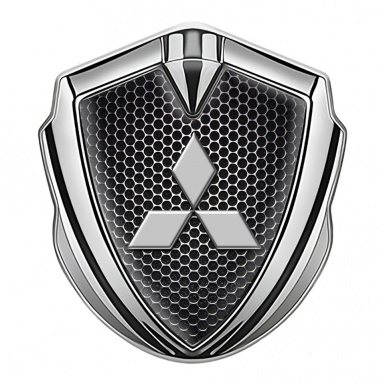 Mitsubishi Trunk Emblem Badge Silver Steel Mesh Big Classic Logo