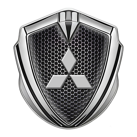Mitsubishi Trunk Emblem Badge Silver Steel Mesh Big Classic Logo