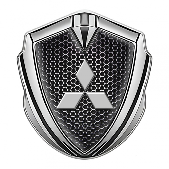 Mitsubishi Trunk Emblem Badge Silver Steel Mesh Big Classic Logo