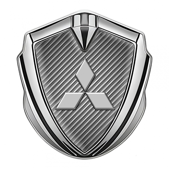 Mitsubishi Emblem Car Badge Silver Light Carbon Grey Relief Logo