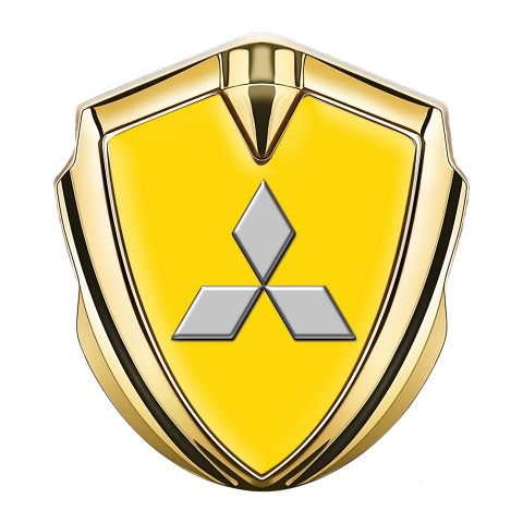 Mitsubishi Emblem Bodyside Domed Emblem Gold Yellow Base Grey Relief