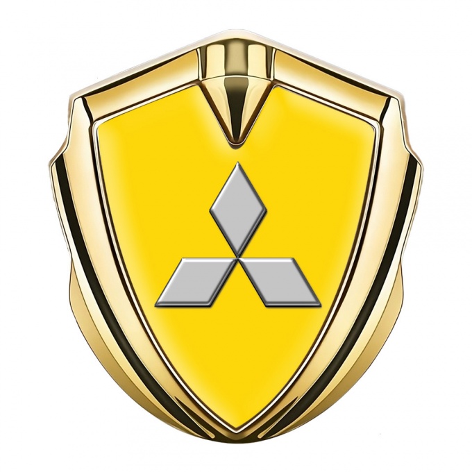 Mitsubishi Emblem Bodyside Domed Emblem Gold Yellow Base Grey Relief