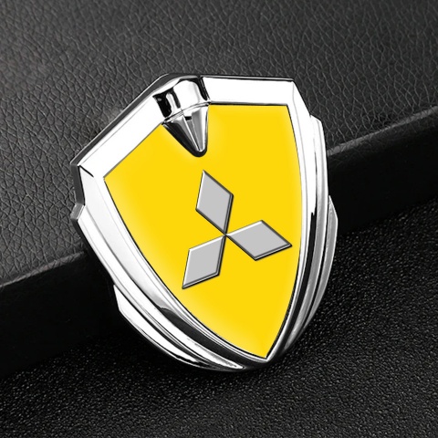 Mitsubishi Emblem Bodyside Domed Emblem Silver Yellow Base Grey Relief