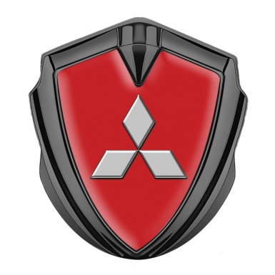 Mitsubishi Metal Emblem Self Adhesive Graphite Red Background Grey Logo