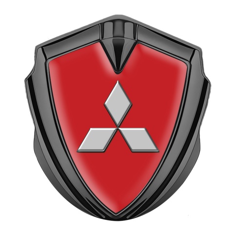 Mitsubishi Metal Emblem Self Adhesive Graphite Red Background Grey Logo