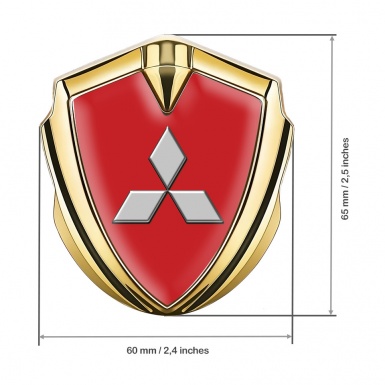 Mitsubishi Metal Emblem Self Adhesive Gold Red Background Grey Logo