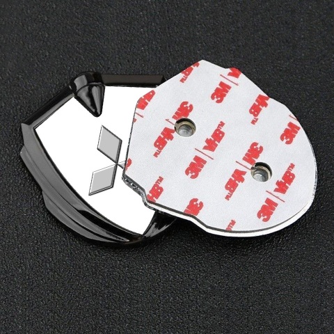 Mitsubishi Metal 3D Domed Emblem Graphite White Fill Grey Relief Logo