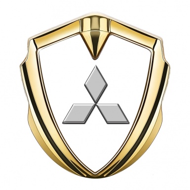 Mitsubishi Metal 3D Domed Emblem Gold White Fill Grey Relief Logo