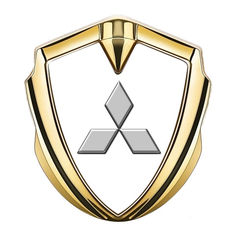Mitsubishi Metal 3D Domed Emblem Gold White Fill Grey Relief Logo