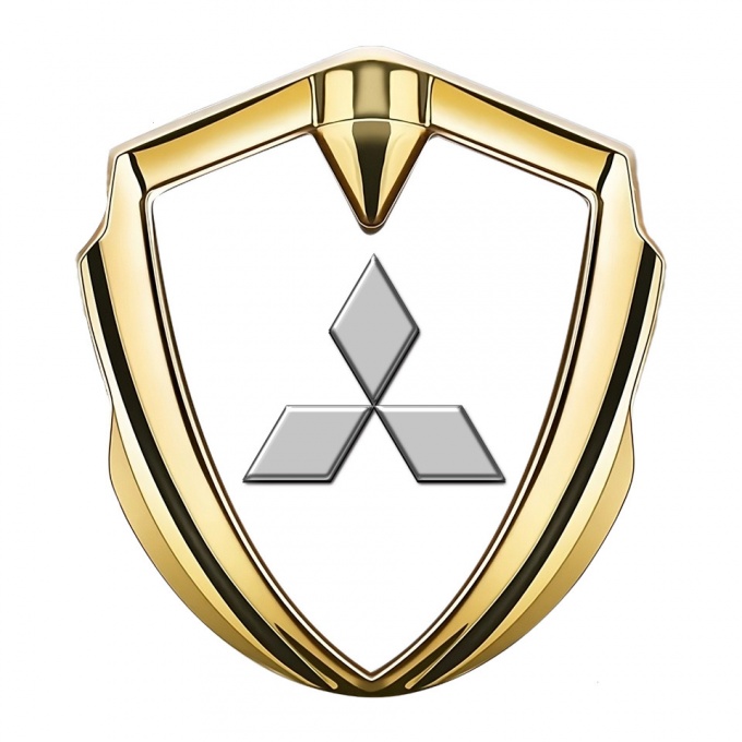Mitsubishi Metal 3D Domed Emblem Gold White Fill Grey Relief Logo