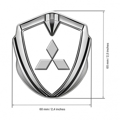 Mitsubishi Metal 3D Domed Emblem Silver White Fill Grey Relief Logo