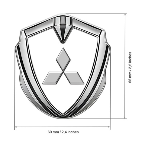 Mitsubishi Metal 3D Domed Emblem Silver White Fill Grey Relief Logo