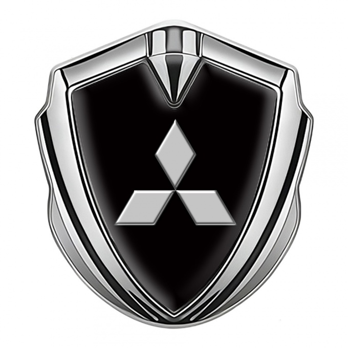 Mitsubishi Emblem Badge Self Adhesive Silver Black Base Big Logo