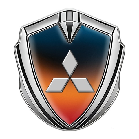 Mitsubishi Emblem Fender Badge Silver Gradient Grey Classic Edition
