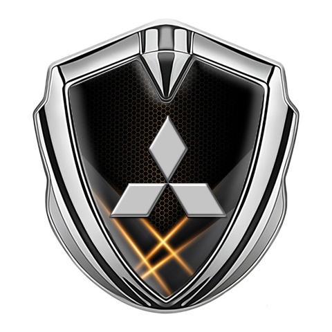 Mitsubishi Bodyside Emblem Badge Silver Orange Beams Glow Effect