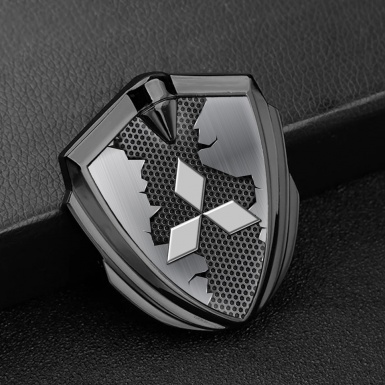 Mitsubishi Emblem Car Badge Graphite Dark Hex Broken Steel Classic Logo