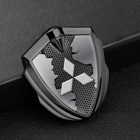 Mitsubishi Emblem Car Badge Graphite Dark Hex Broken Steel Classic Logo