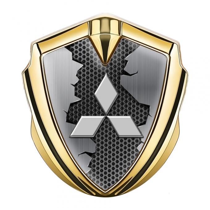 Mitsubishi Emblem Car Badge Gold Dark Hex Broken Steel Classic Logo